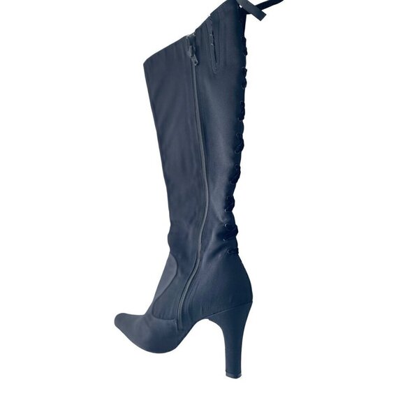 Kenneth  Cole women's boots Black size 8 Satin look  4' heel   velvet ribbon tri - Picture 1 of 13